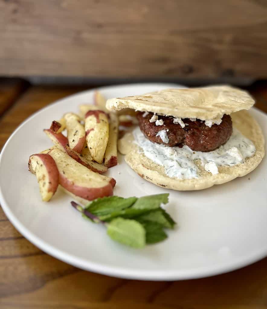 Another version of a plated lamb burger