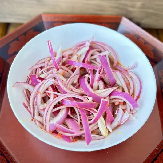 Pickled red onions with habanero peppers