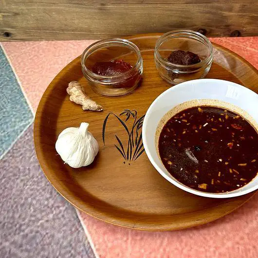 Doenjang and Gochujang dipping sauce that goes very well with Korean pork belly if you want a spicy kick.