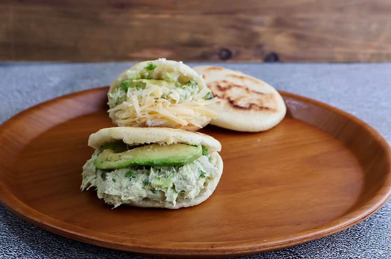 Arepas Reina Pepiada and Sifrina (reina pepiada with gouda cheese) ready to be eaten