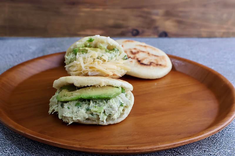 Arepas Reina Pepiada and Sifrina (reina pepiada with gouda cheese) ready to be eaten